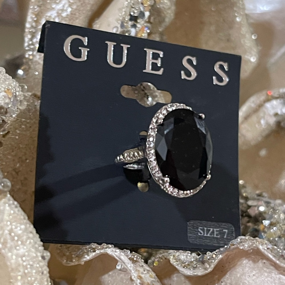 GUESS Black and Silver Women's Ring